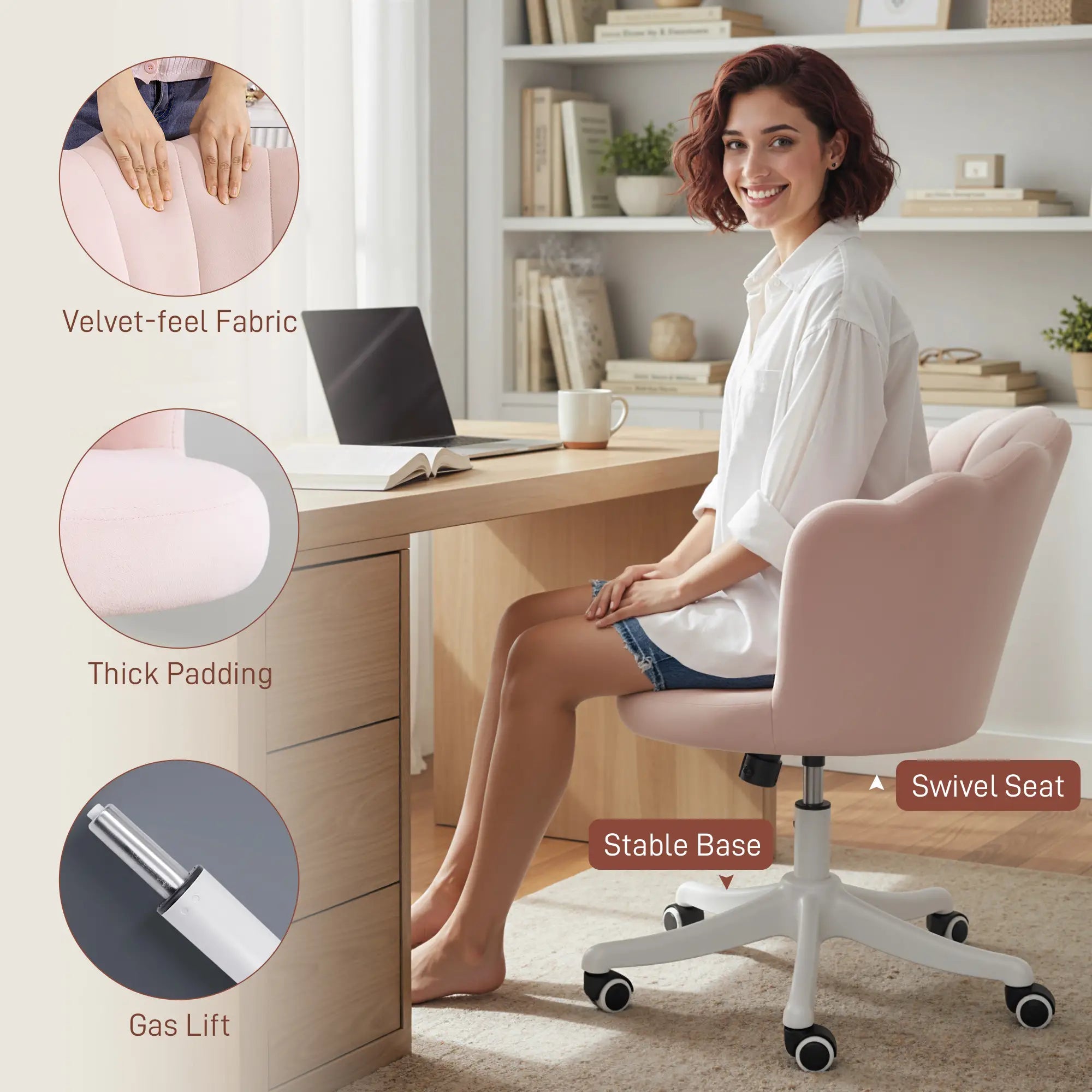 Armless Adjustable Swivel Desk Office Chair, Pink Task Chairs at Gallery Canada