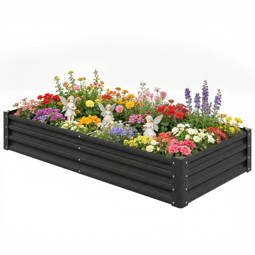 6 x 3 x 1ft Galvanized Raised Garden Bed, Black Outdoor Planter Box, Black
