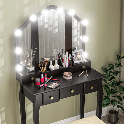 Makeup Vanity Desk with Mirror, Stool, 10 LED Lights, Black Dressing & Vanity Tables at Gallery Canada