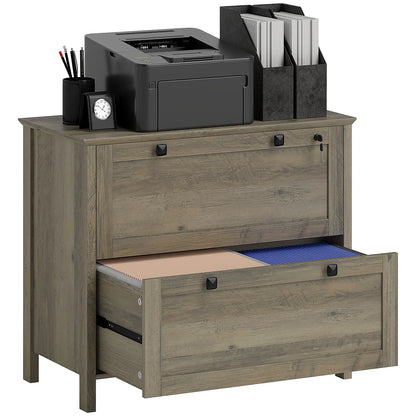 2 Drawer File Cabinet, Lockable, Adjustable Hanging Bar, Letter, A4 Size, Weathered Grey Oak Office Cabinets & Cupboards at Gallery Canada