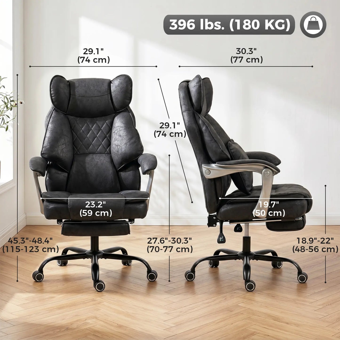 Big & Tall Office Chair 400 Lbs, Reclining, Lumbar Support, Black
