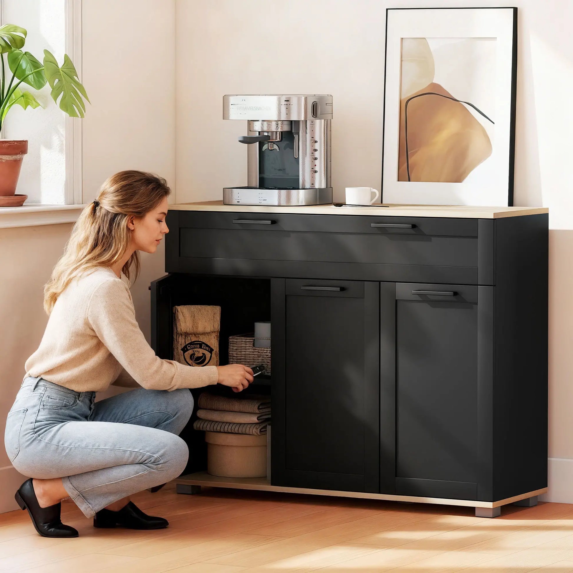 Sideboard Buffet Cabinet, 40" Black, Coffee Bar with Drawer, Doors, Shelves, Black Bar Cabinets at Gallery Canada