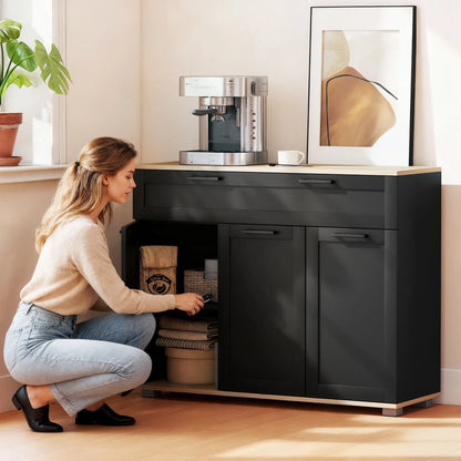 Sideboard Buffet Cabinet, 40" Black, Coffee Bar with Drawer, Doors, Shelves, Black Bar Cabinets at Gallery Canada