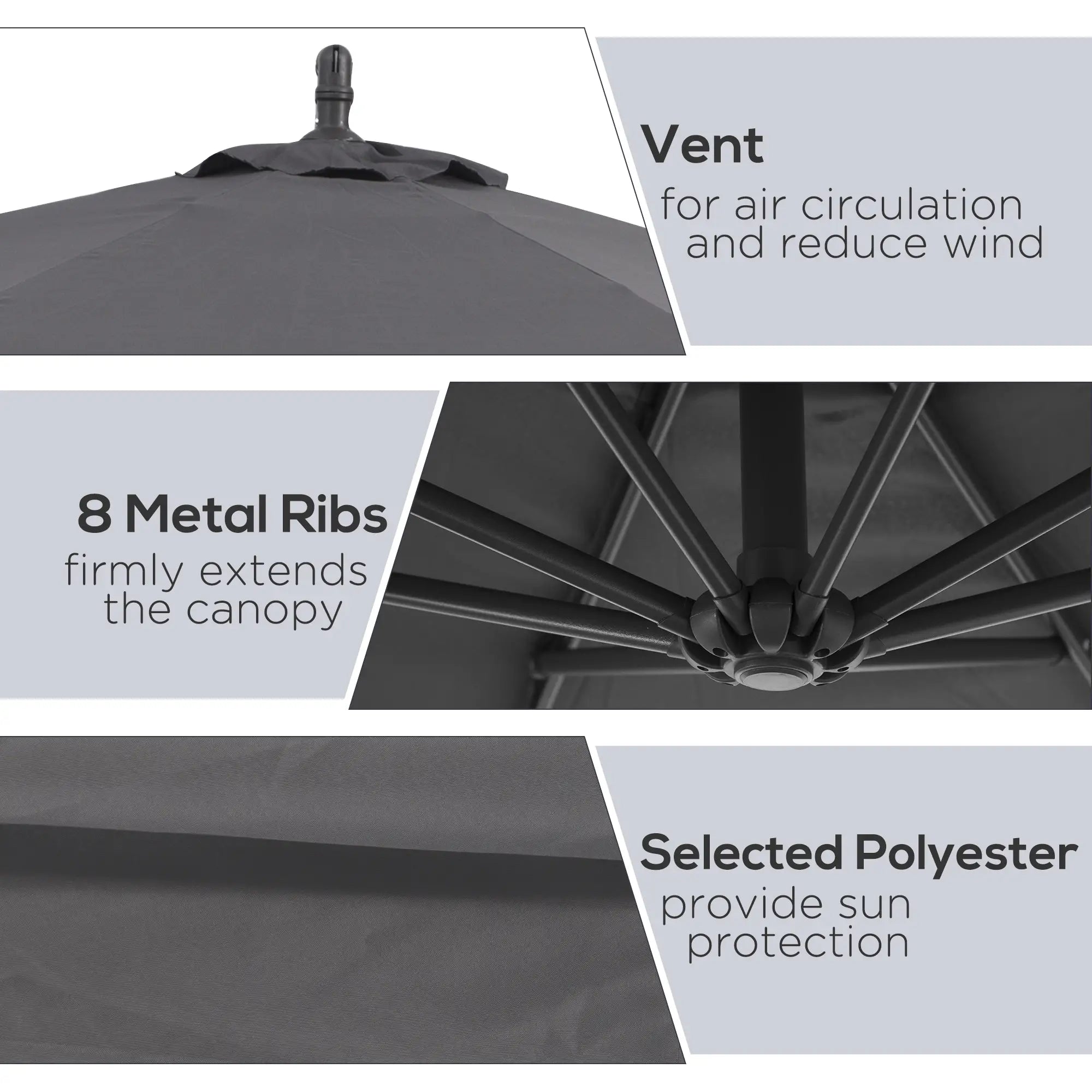Deluxe Patio Umbrella, Φ10', Offset Sunshade, Crank, Grey Cantilever Umbrellas at Gallery Canada