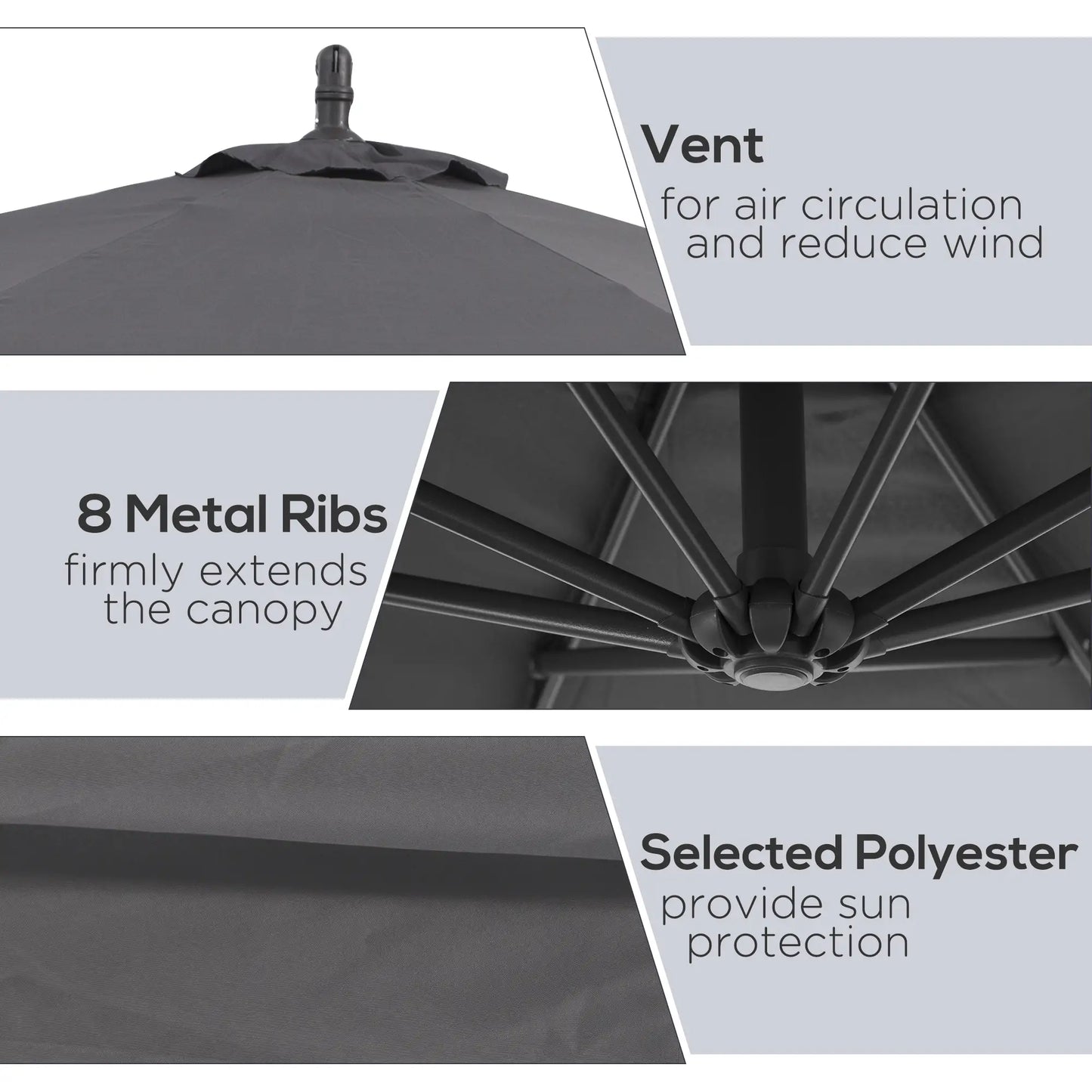 Deluxe Patio Umbrella, Φ10', Offset Sunshade, Crank, Grey Cantilever Umbrellas at Gallery Canada