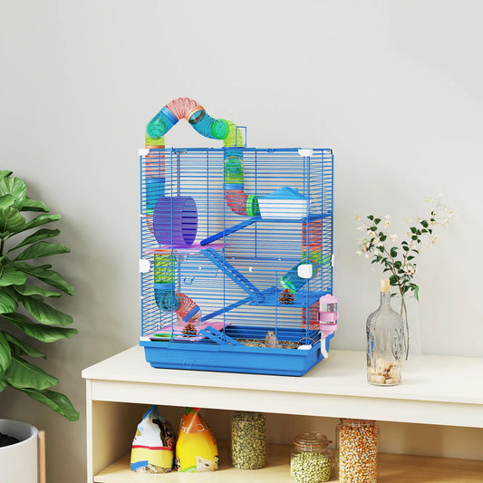 5-Tier Hamster Cage, Portable With Wheels, Tube, Blue Hamster Cages Blue at Gallery Canada
