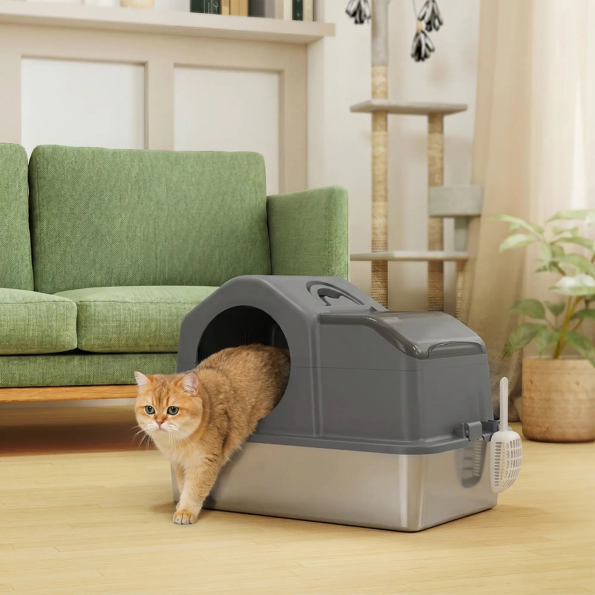 Extra Large Stainless Steel Cat Litter Box, High Sided, Dark Grey Cat Litter Box Enclosures at Gallery Canada