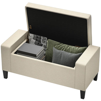 Storage Ottoman Bench, Tufted Linen Fabric, Flip Top, Beige Storage Ottomans & Benches at Gallery Canada