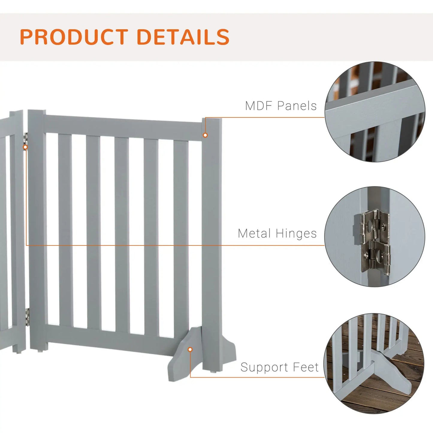 23.5"H Foldable Dog Gate with Door, 4 Panels, Grey Houses, Kennels & Pens at Gallery Canada