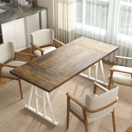 Farmhouse Kitchen Table for 8, Rectangular, White and Brown Dining Tables Brown, White at Gallery Canada
