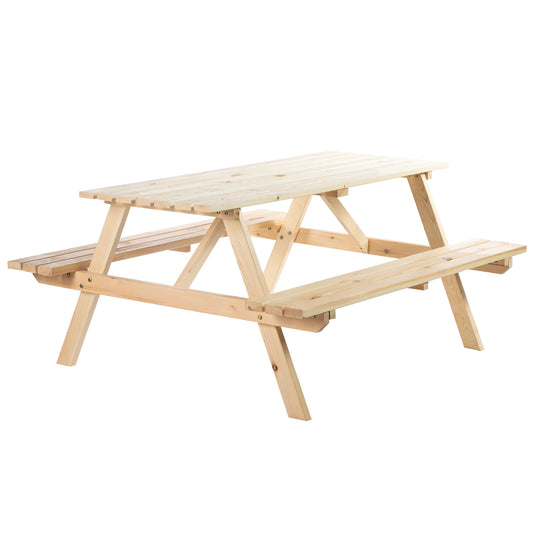 Wood Picnic Table, Camping Bench Set, Umbrella Hole, Outdoor, Natural Picnic Tables & Camping Chairs Natural at Gallery Canada