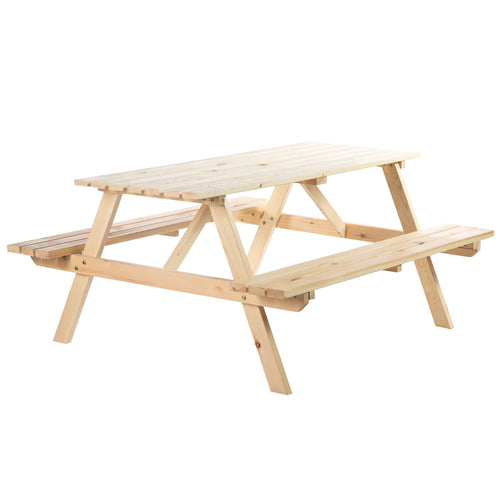 Wood Picnic Table, Camping Bench Set, Umbrella Hole, Outdoor, Natural