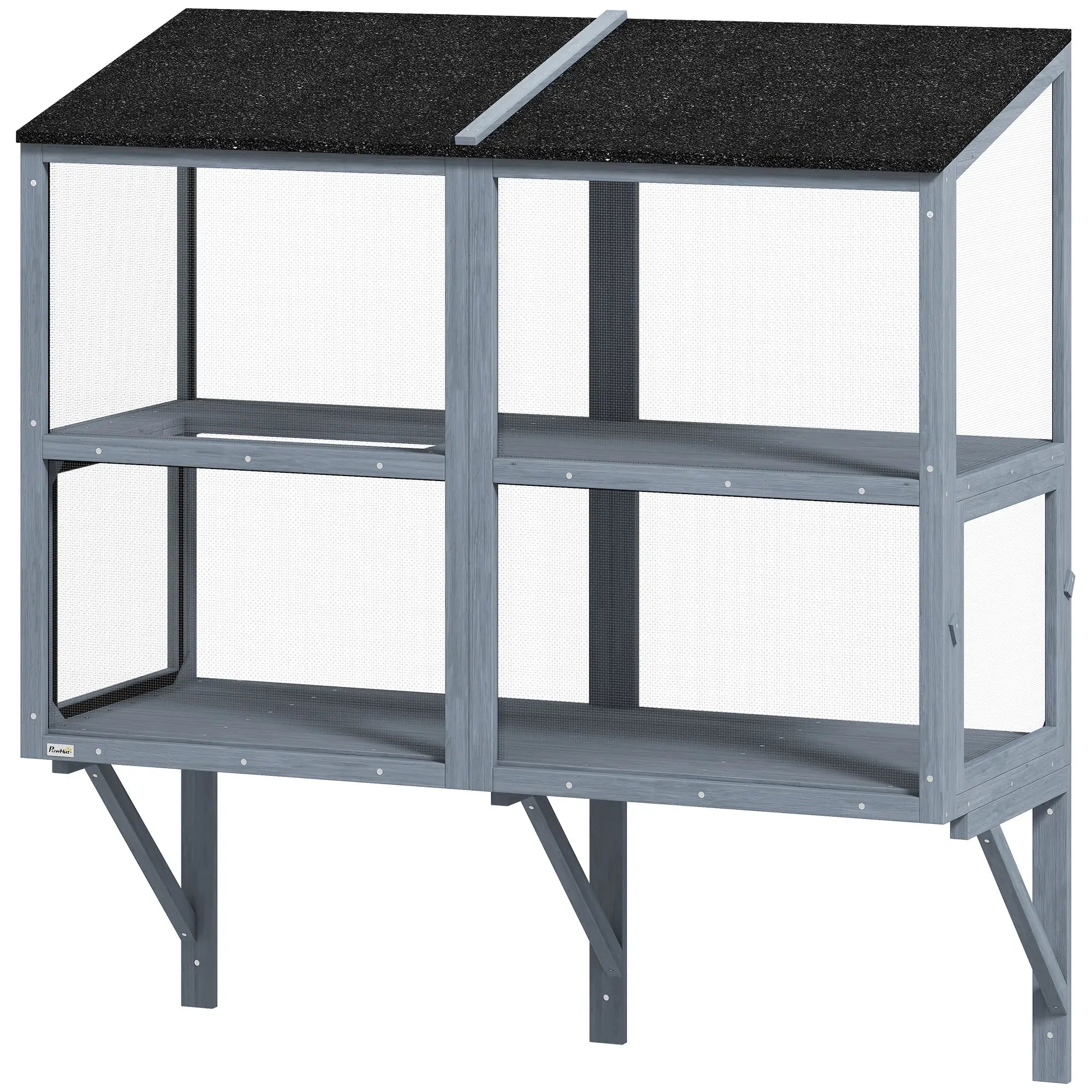 Outdoor Cat Enclosure, Wall-Mounted 2-Level Cat House, Waterproof Roof, 51.2