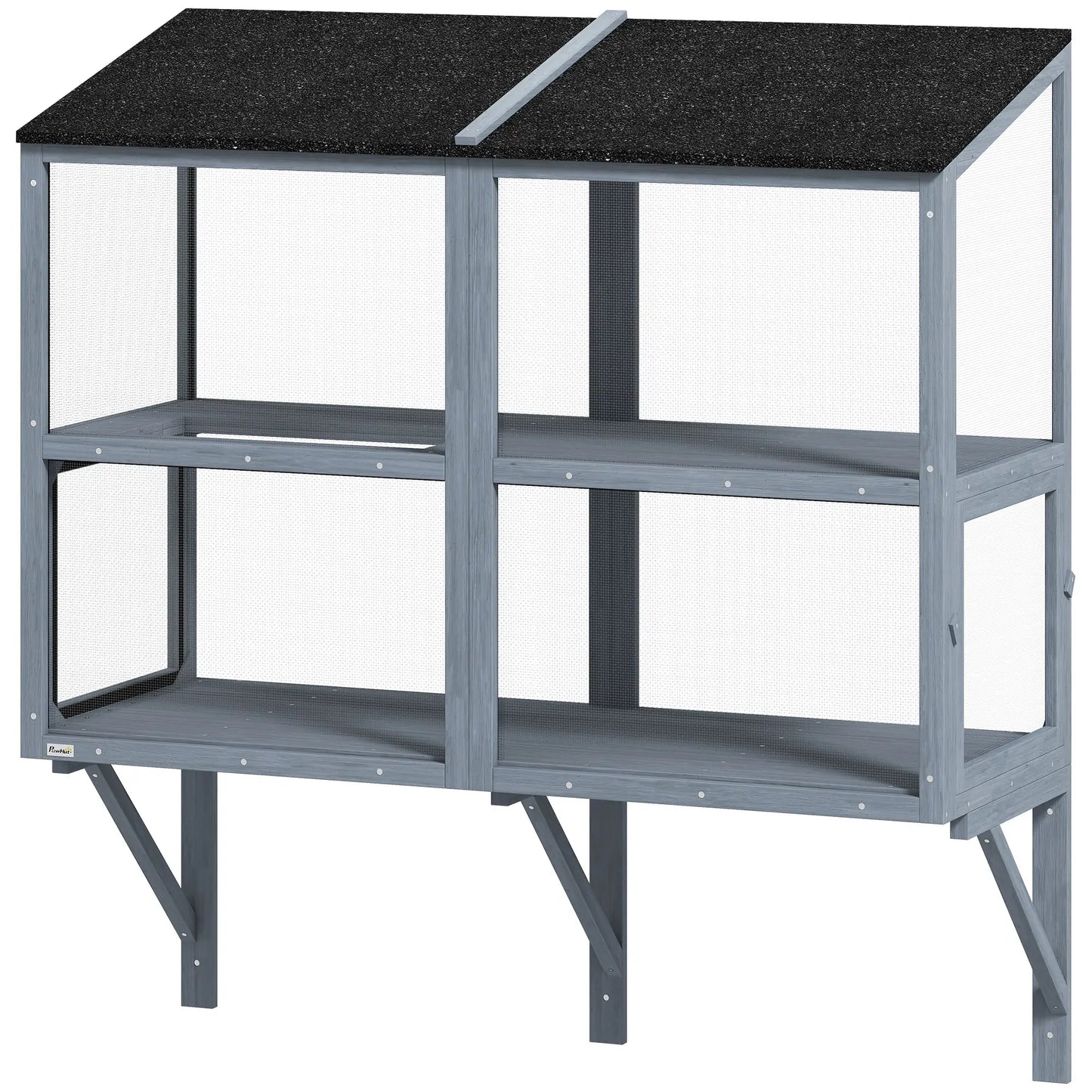 Outdoor Cat Enclosure, Wall-Mounted 2-Level Cat House, Waterproof Roof, 51.2", Grey Outdoor Cat Enclosures Grey at Gallery Canada