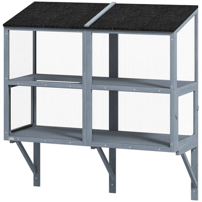 Outdoor Cat Enclosure, Wall-Mounted 2-Level Cat House, Waterproof Roof, 51.2", Grey Outdoor Cat Enclosures Grey at Gallery Canada