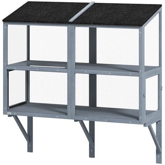Outdoor Cat Enclosure, Wall-Mounted 2-Level Cat House, Waterproof Roof, 51.2", Grey Outdoor Cat Enclosures Grey at Gallery Canada