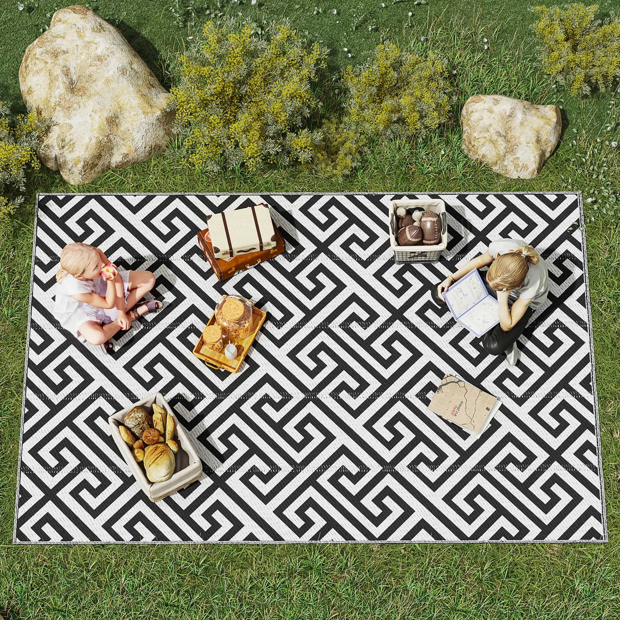 Reversible Outdoor RV Rug, Patio Floor Mat, 6' x 9', Black & White Outdoor Reversible Rugs at Gallery Canada