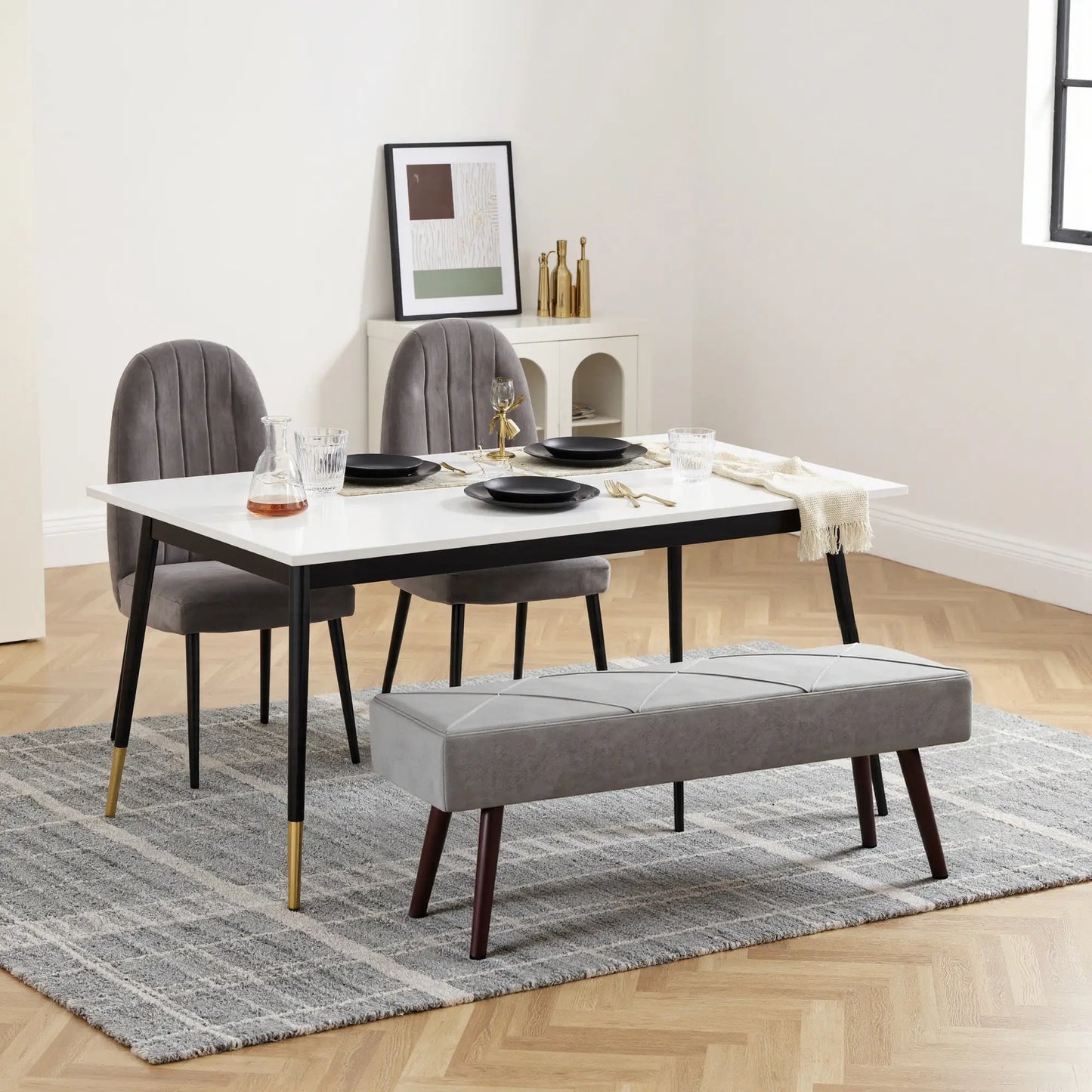 39 Inches Upholstered Bed Bench, Modern Steel Legs, Grey Storage Ottomans & Benches at Gallery Canada