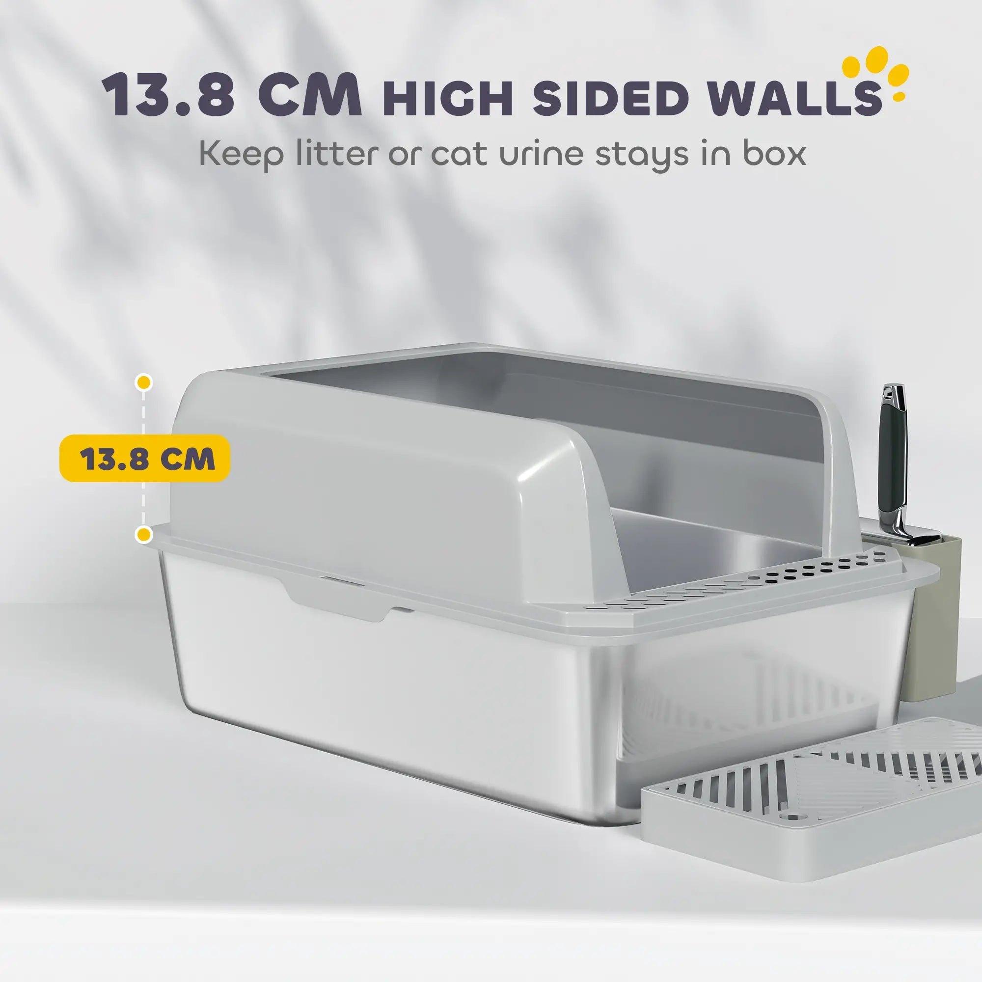 Stainless Steel Cat Litter Box, High Sided, Metal Scoop Holder, Easy Clean Cat Litter Box Enclosures at Gallery Canada