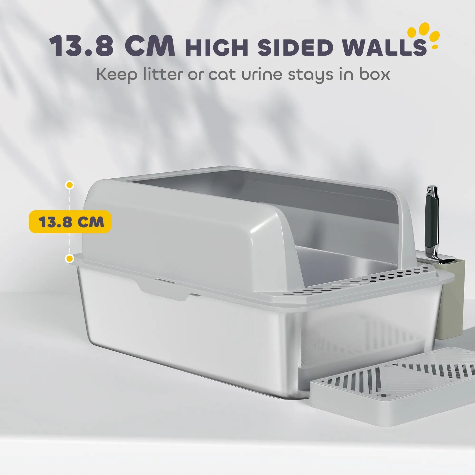 Stainless Steel Cat Litter Box, High Sided, Metal Scoop Holder, Easy Clean Cat Litter Box Enclosures at Gallery Canada