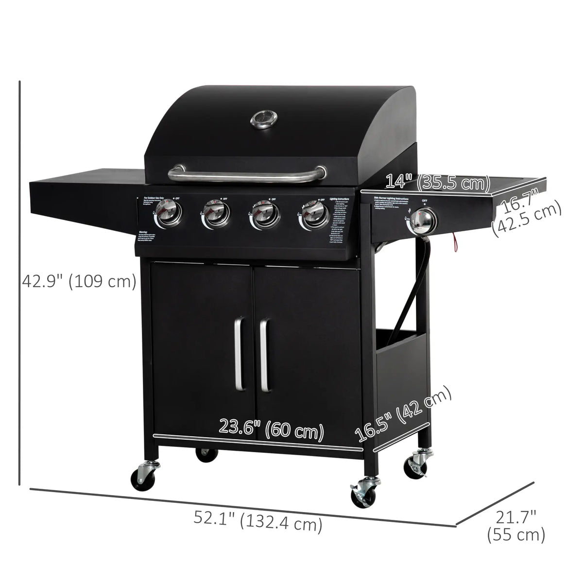 4+1 Burner LP Gas Grill Outdoor BBQ Trolley, Black Propane Gas Grills at Gallery Canada