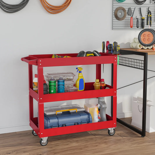 3 Tier Rolling Tool Cart, 330 LBS Capacity, Heavy Duty, Red Tool Organizers Red at Gallery Canada