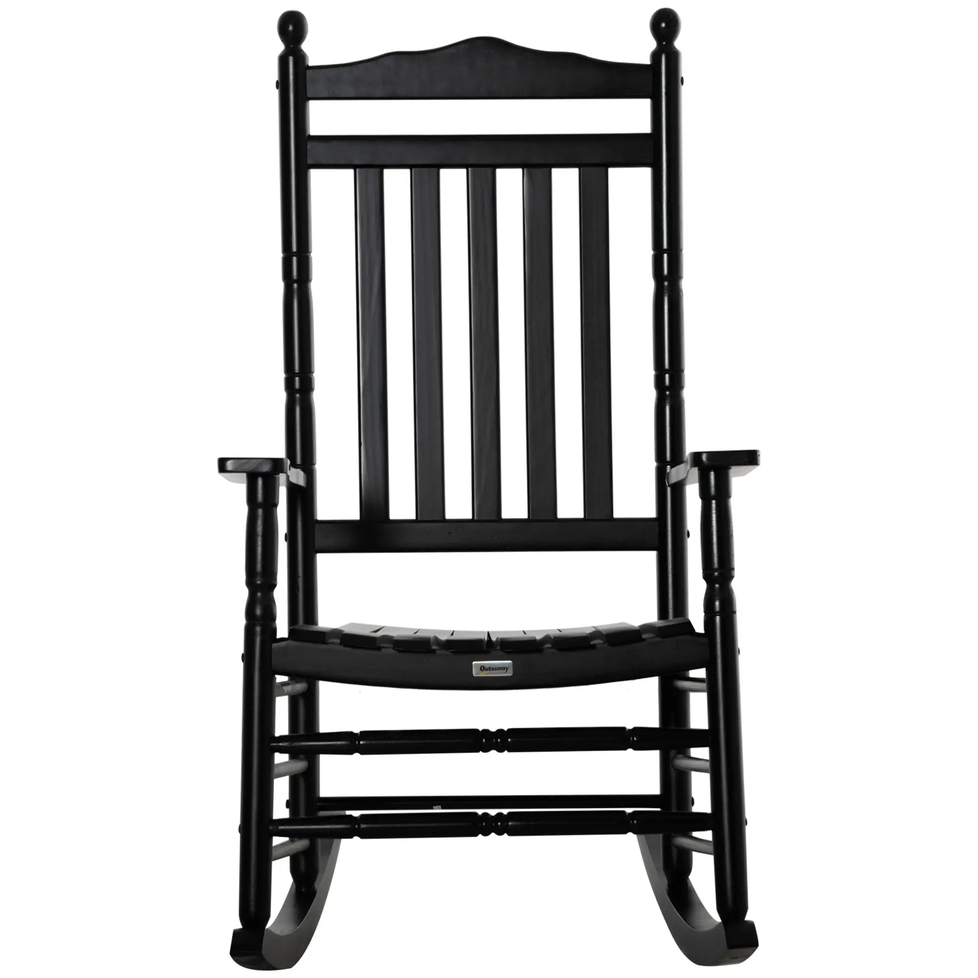 Wooden Outdoor Rocking Chair, Slatted High Back, Armrests, Black Outdoor Rocking Chairs at Gallery Canada