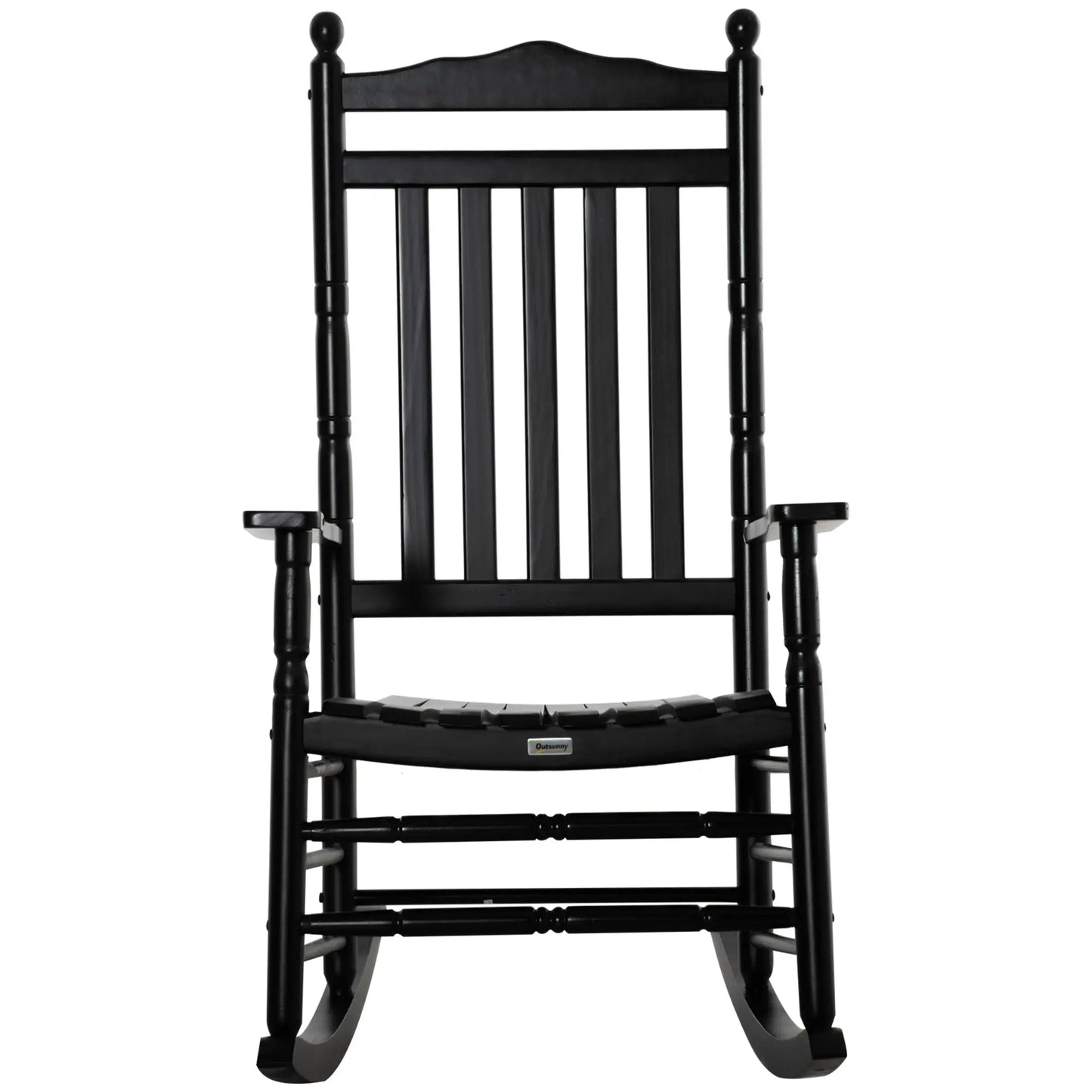 Wooden Outdoor Rocking Chair, Slatted High Back, Armrests, Black Outdoor Rocking Chairs at Gallery Canada