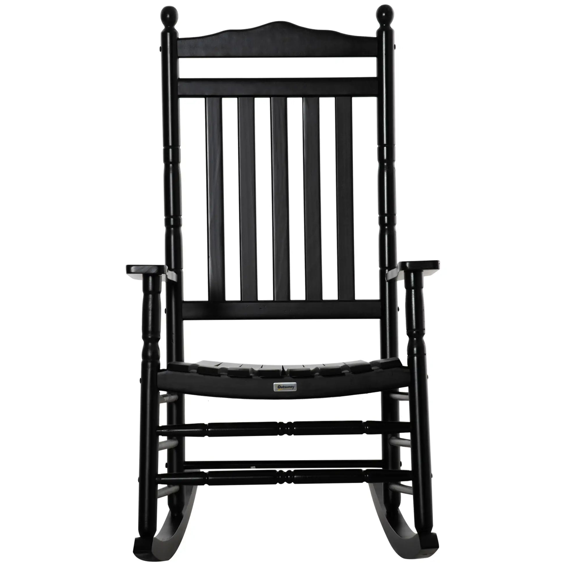 Wooden Outdoor Rocking Chair, Slatted High Back, Armrests, Black Outdoor Rocking Chairs at Gallery Canada