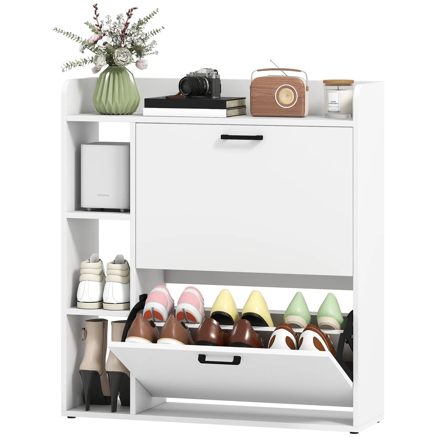 Shoe Cabinet With 2 Flip Drawers, 8-12 Pairs, White