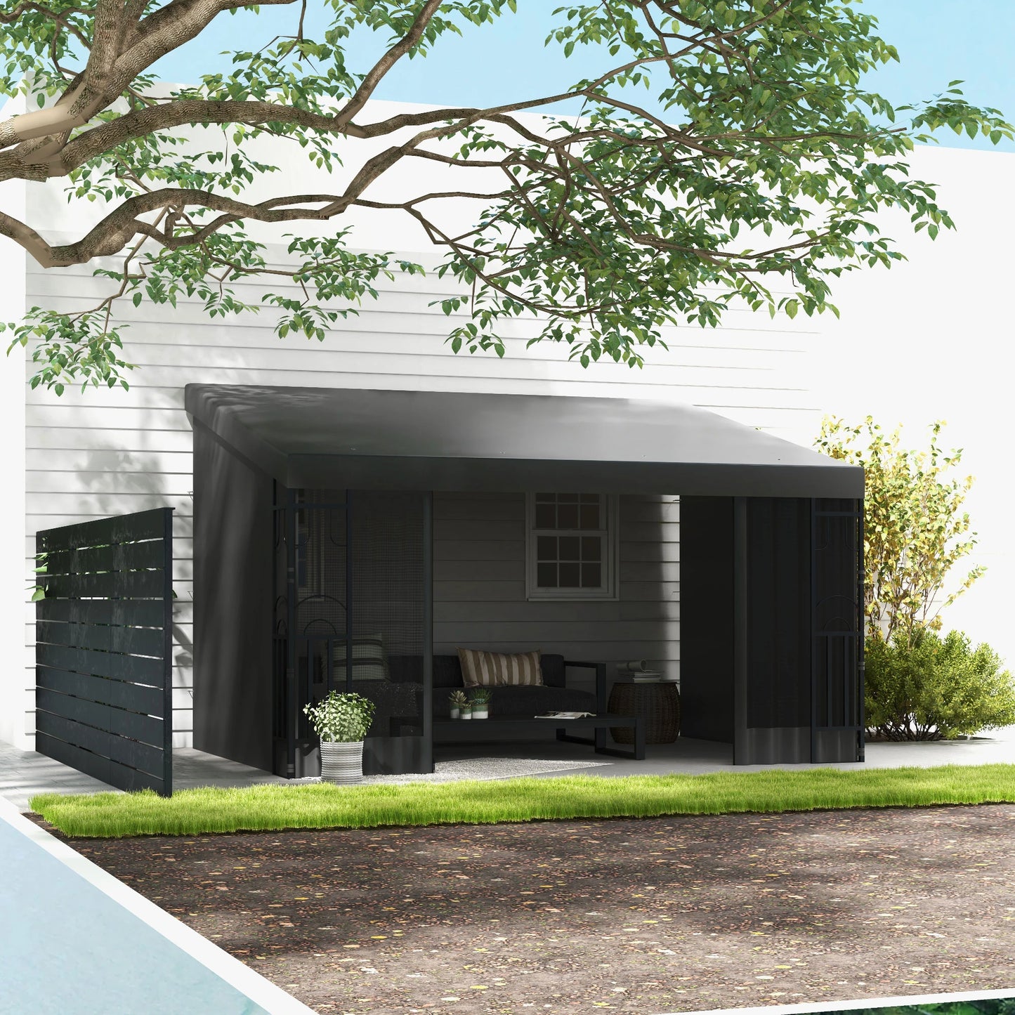 10' x 13' Wall Pergola, Outdoor Gazebo, UV Resistant, Dark Grey Pergolas at Gallery Canada