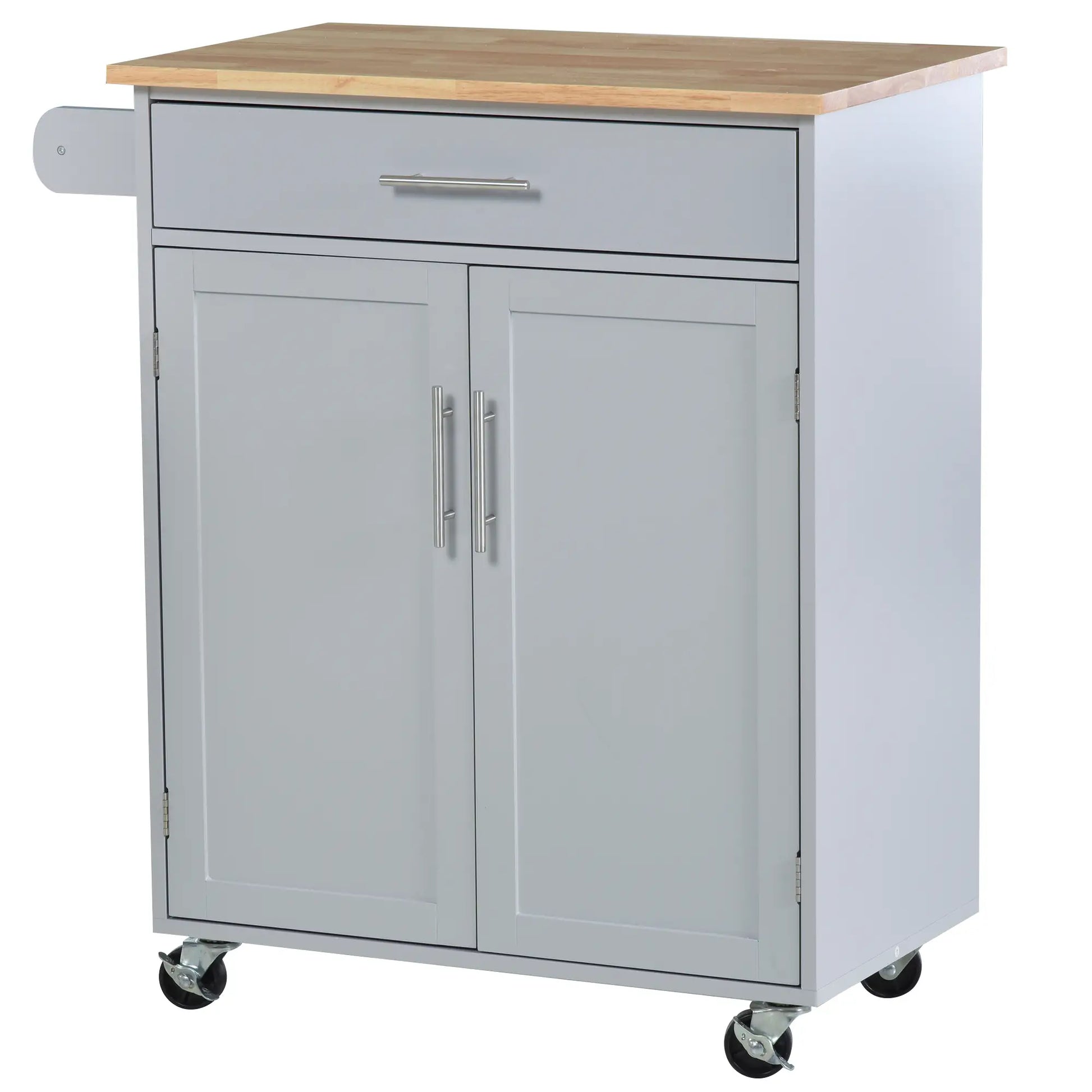 Rolling Kitchen Island Cart, Wood Top, Storage Drawer, Towel Bar, Shelves, Grey Kitchen Islands & Kitchen Carts at Gallery Canada