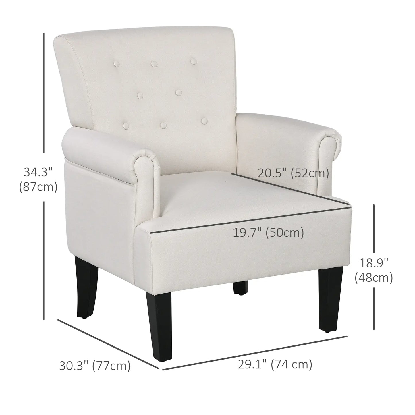 Fabric Accent Armchair, Modern Living Room Chair, Wood Legs, Cream White Accent Chairs at Gallery Canada