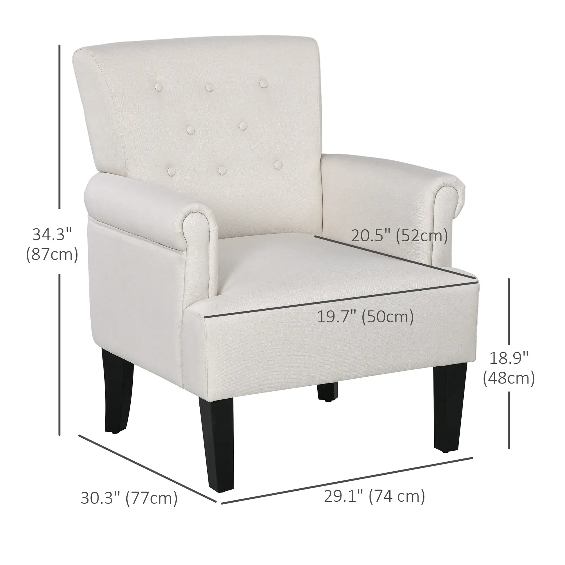 Fabric Accent Armchair, Modern Living Room Chair, Wood Legs, Cream White Accent Chairs at Gallery Canada