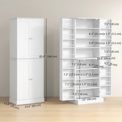 65" Kitchen Pantry Cabinet, 4 Doors, 16 Shelves, White Kitchen Pantry Cabinets at Gallery Canada