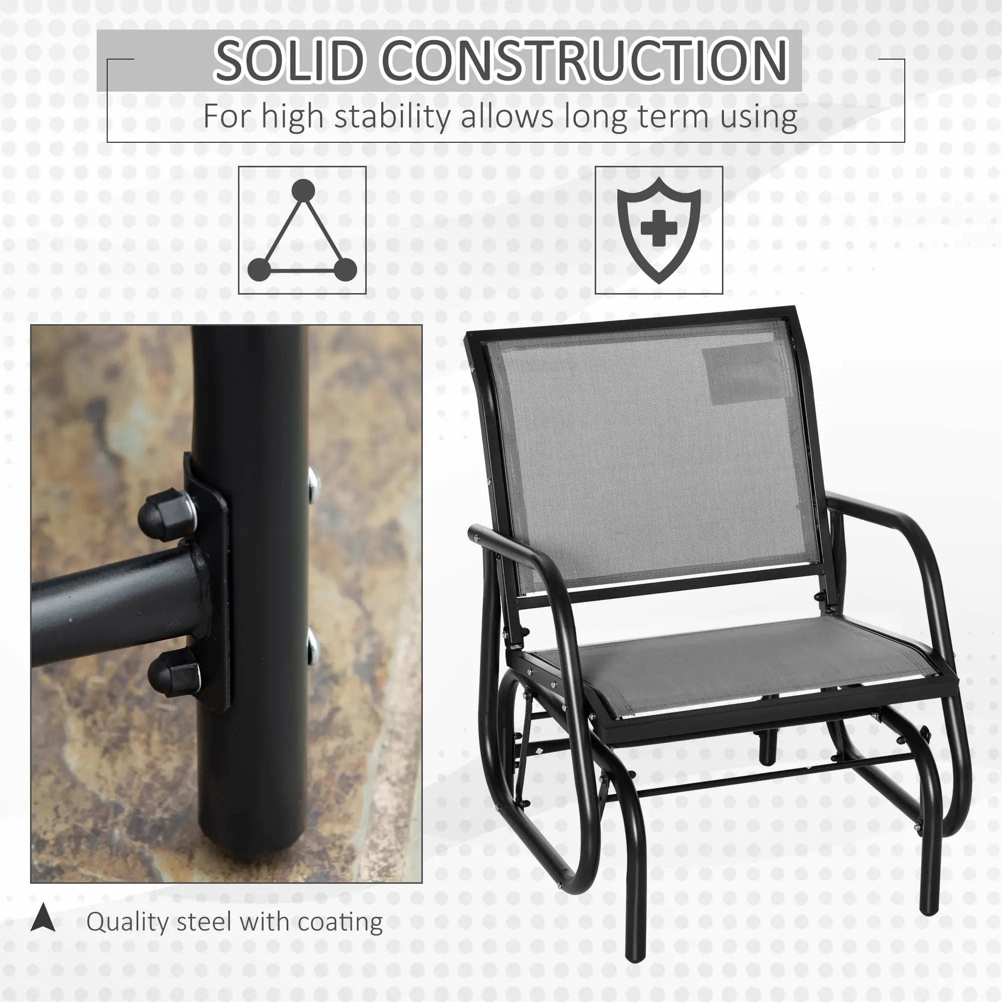 Patio Glider, Breathable Mesh Seat, Metal Frame, Outdoor Swing Chair, Grey Outdoor Gliders at Gallery Canada