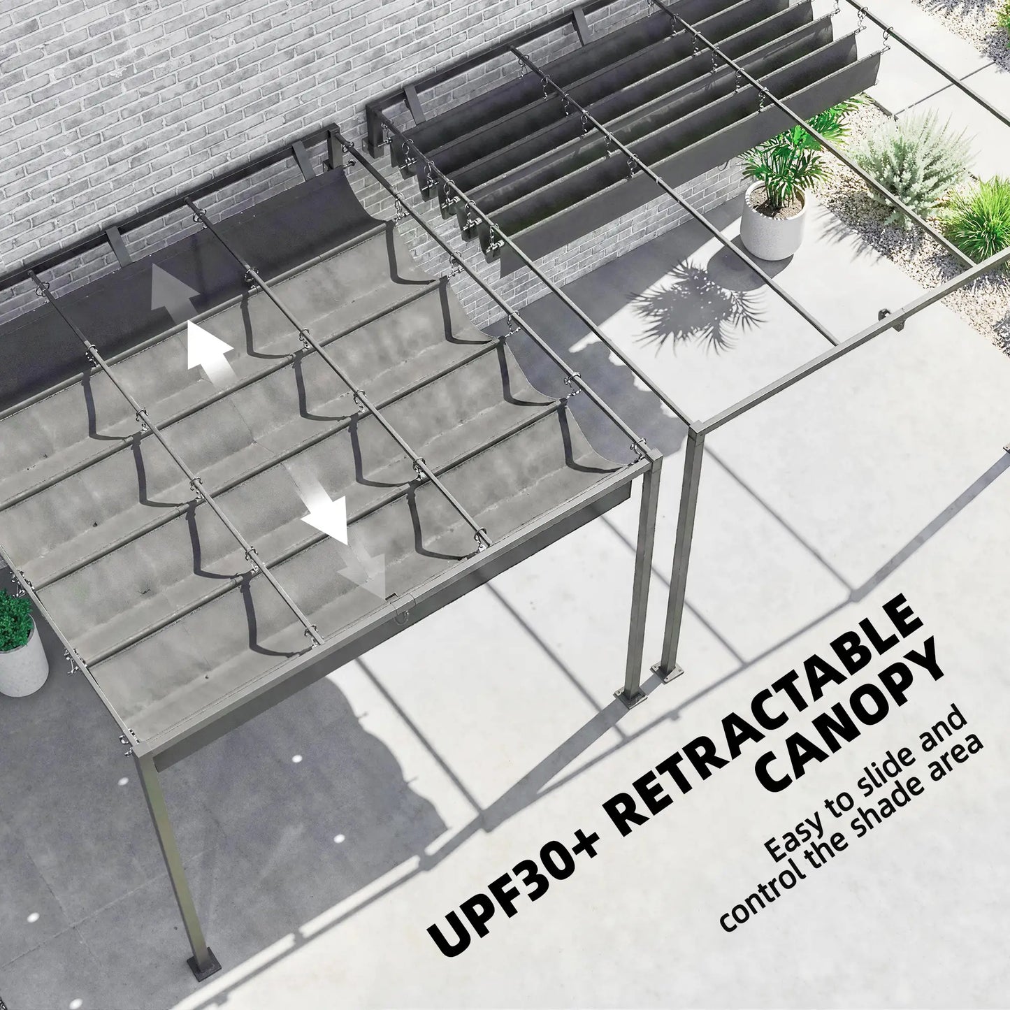 10' x 10' Retractable Pergola Canopy, Wall Mounted, Dark Grey Pergolas at Gallery Canada