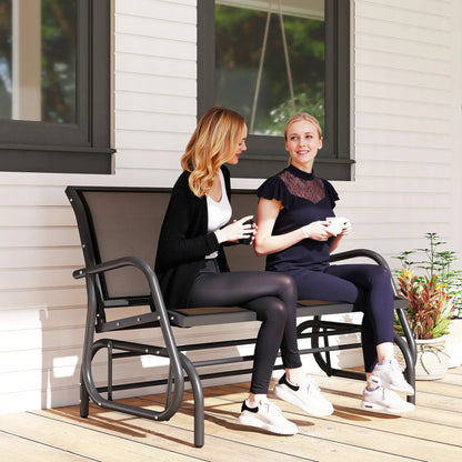 Double Glider Bench Swing, Heavy-Duty Steel Frame, Sling Fabric Seat, Black Outdoor Gliders at Gallery Canada