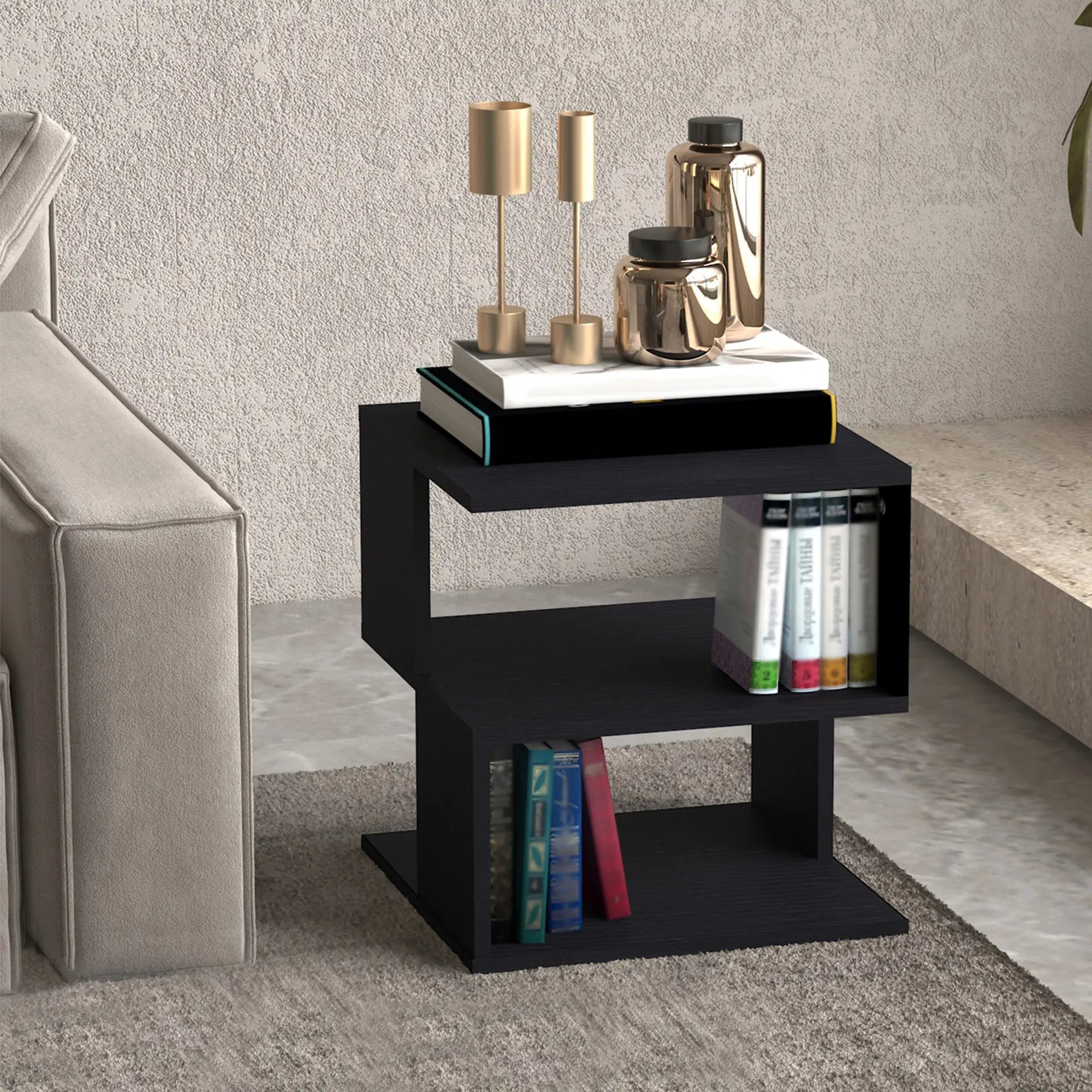 Modern Square 3 Tier Wood Coffee Table, Small Desk, Black Side Tables at Gallery Canada
