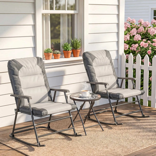 3-Piece Foldable Rocking Chair Set, Light Grey