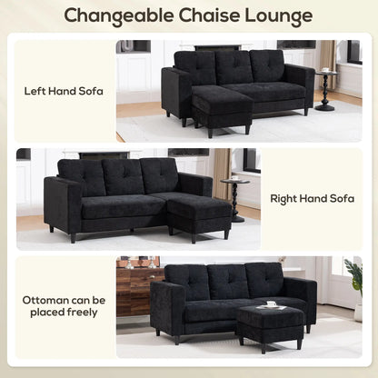 L-Shaped Sectional Sofa, Wooden Legs, Changeable Chaise, Black 3-Seater Sofas at Gallery Canada