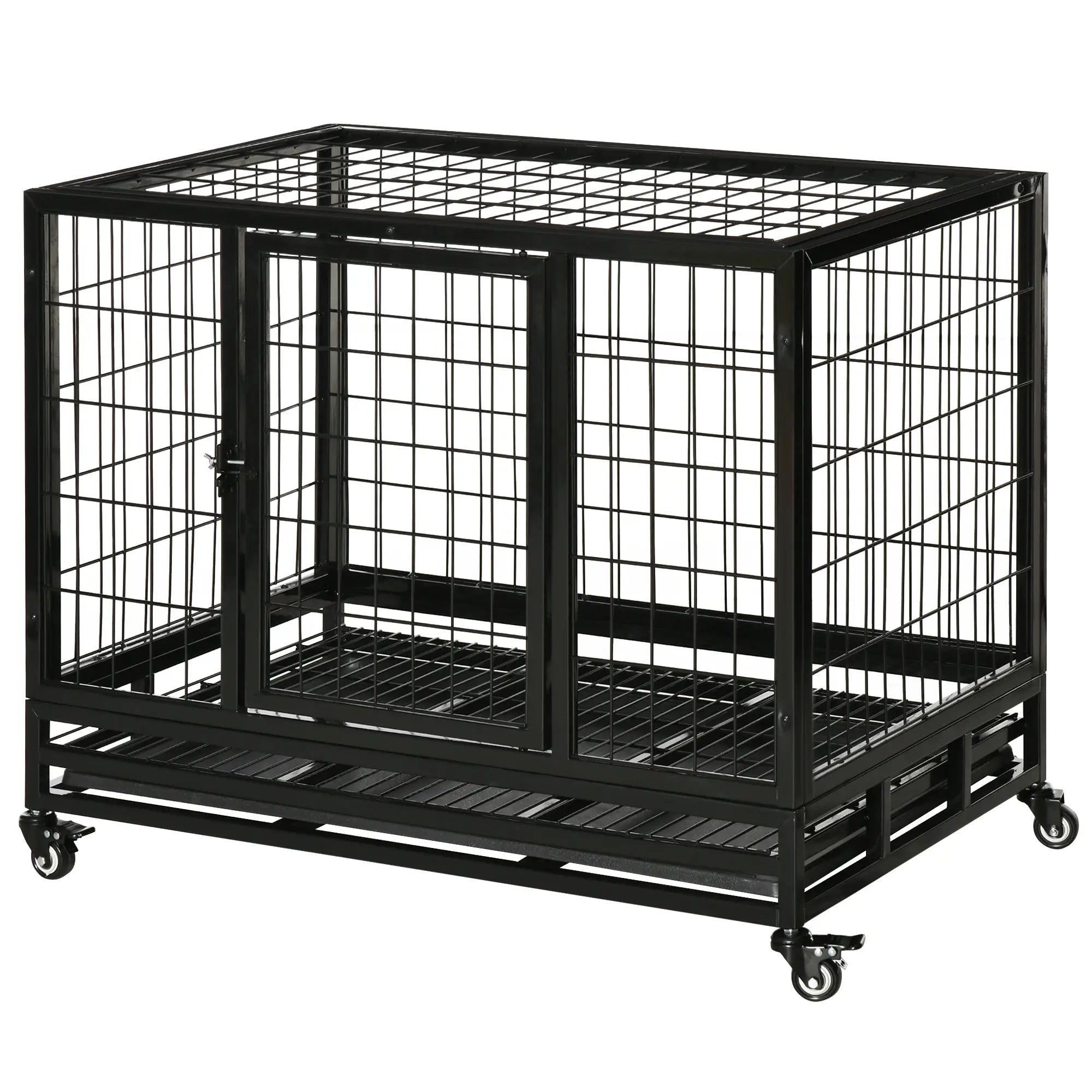 Heavy Duty Dog Crate, Two Doors, Lockable Wheels, Removable Tray, 36