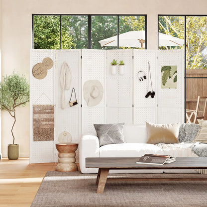 5.6 Ft. 6-Panel Room Divider, Pegboard Privacy Screen, White Room Dividers at Gallery Canada