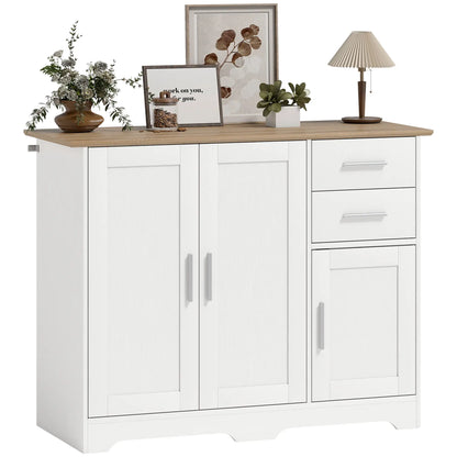 40" Sideboard Buffet Cabinet, Modern Kitchen Storage Cabinet with 2 Drawers, 3 Doors &; Adjustable Shelf, White Storage Cabinets at Gallery Canada