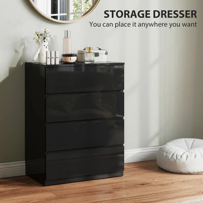 Armoire 4 tiroirs, Coffre haut brillant avec coulisses métalliques, Noir
