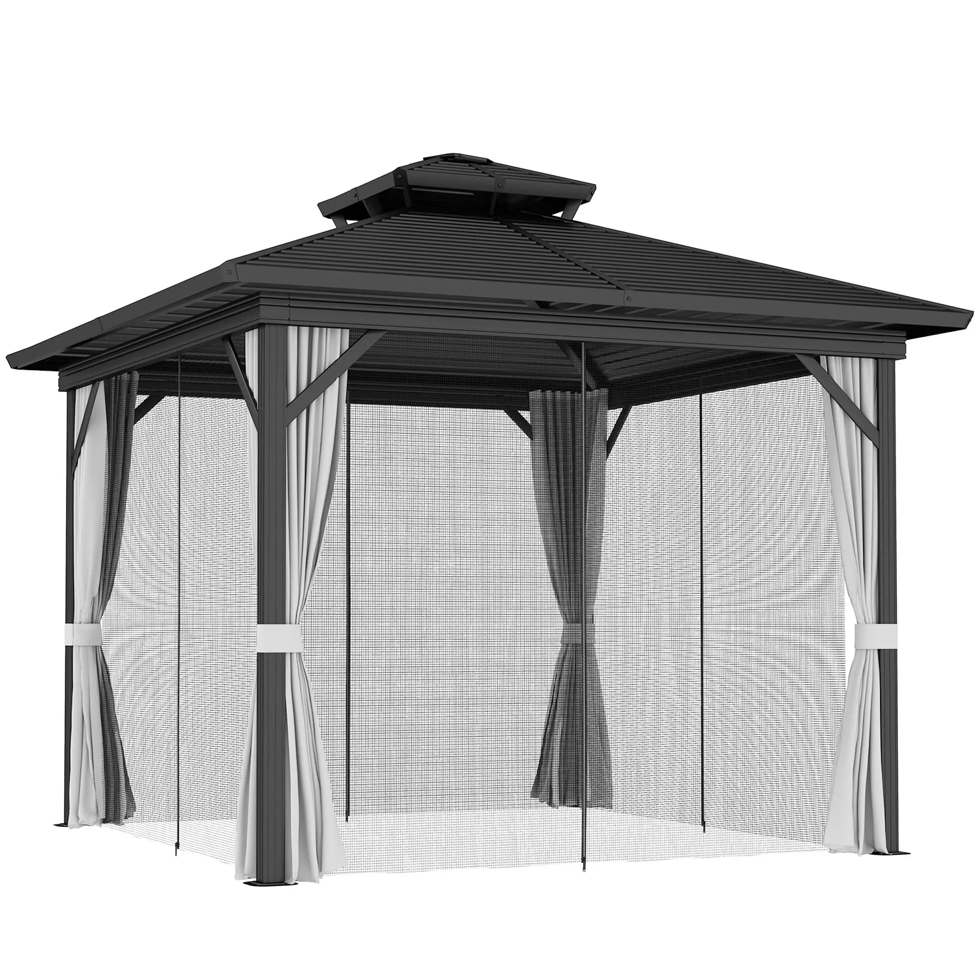 10' x 10' Hardtop Gazebo, Sun Shelter, Mosquito Netting, Light Grey Gazebos at Gallery Canada