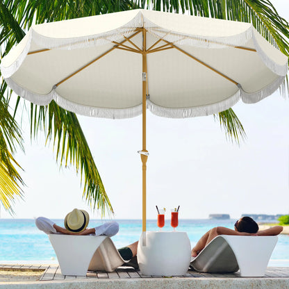 9FT Patio Umbrella, UPF 30+, Crank, 8 Ribs, Push Button Tilt, Cream White Patio Umbrellas at Gallery Canada