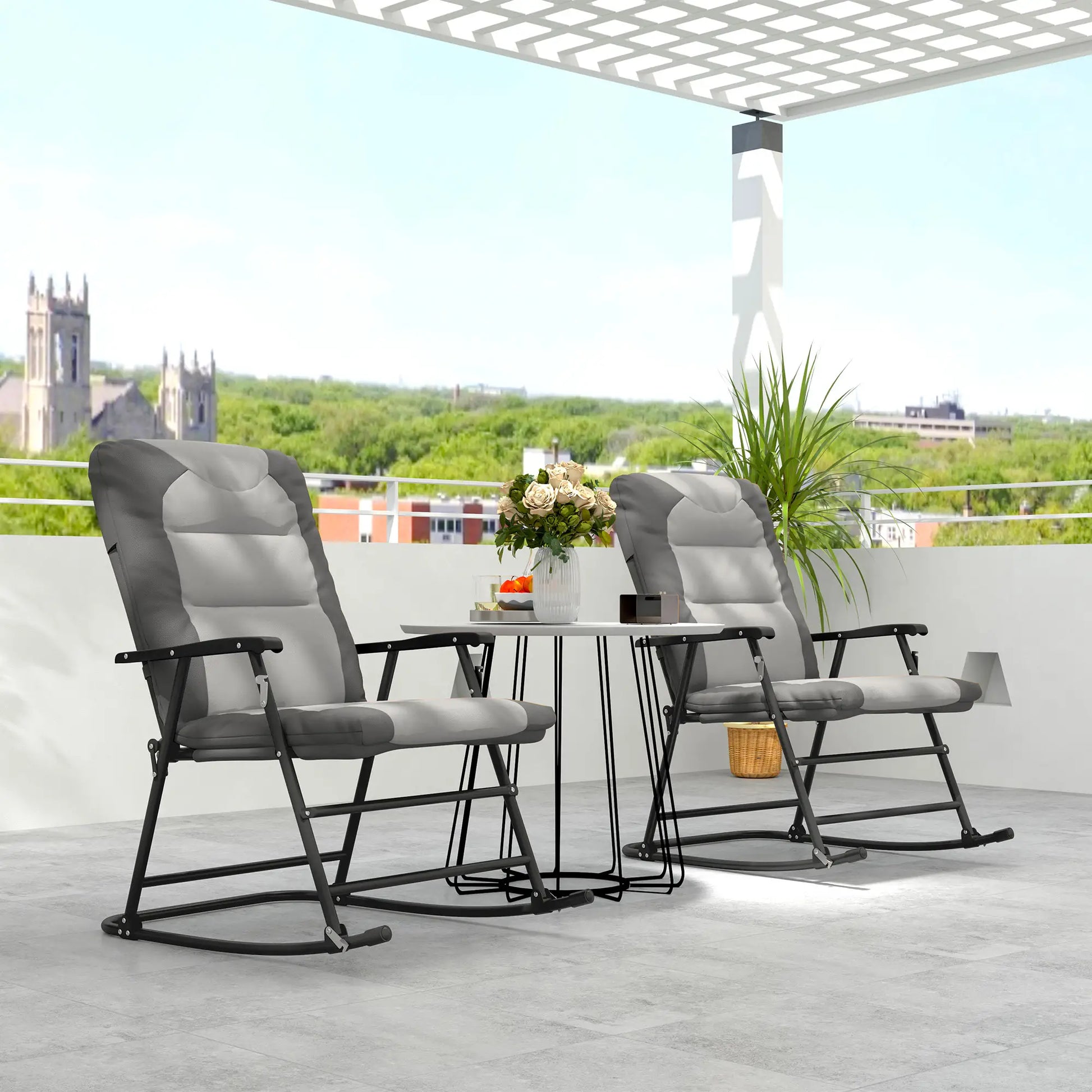 Folding Rocking Chair Set, 2 Padded Rockers with Armrest, Light Grey Outdoor Rocking Chairs at Gallery Canada