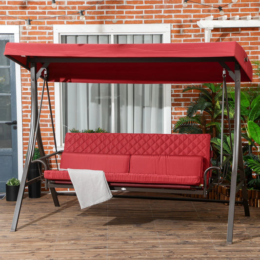 3 Person Porch Swing Bed, Outdoor Patio Chair with Canopy, Cushions, Red Patio Swings with Stand Red at Gallery Canada