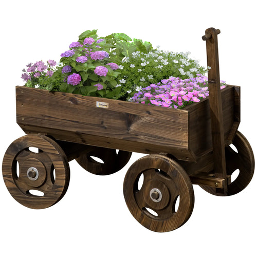 Wooden Raised Garden Bed, Flower Cart With Wheels, Outdoor Planters